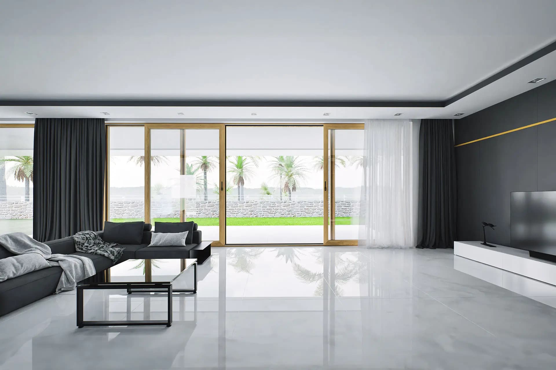 Living con vetrata scorrevole panoramica